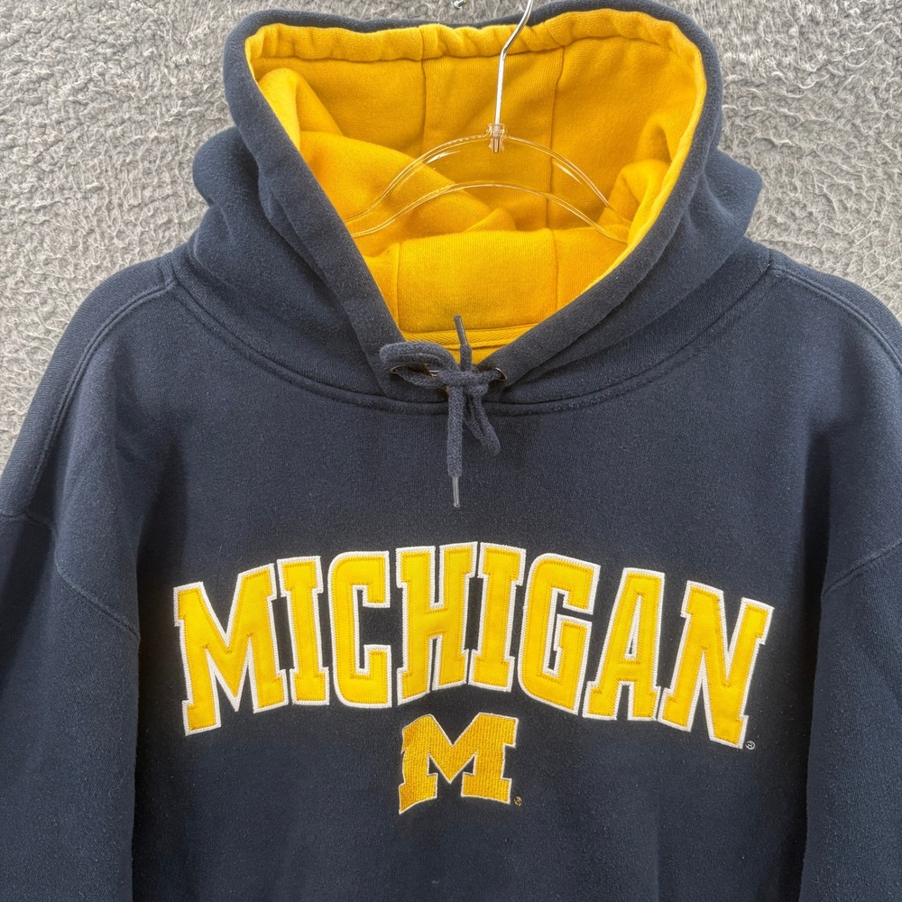 Vintage Michigan Hoodie Mens Large Blue Yellow Embroidered Pullover College NCAA